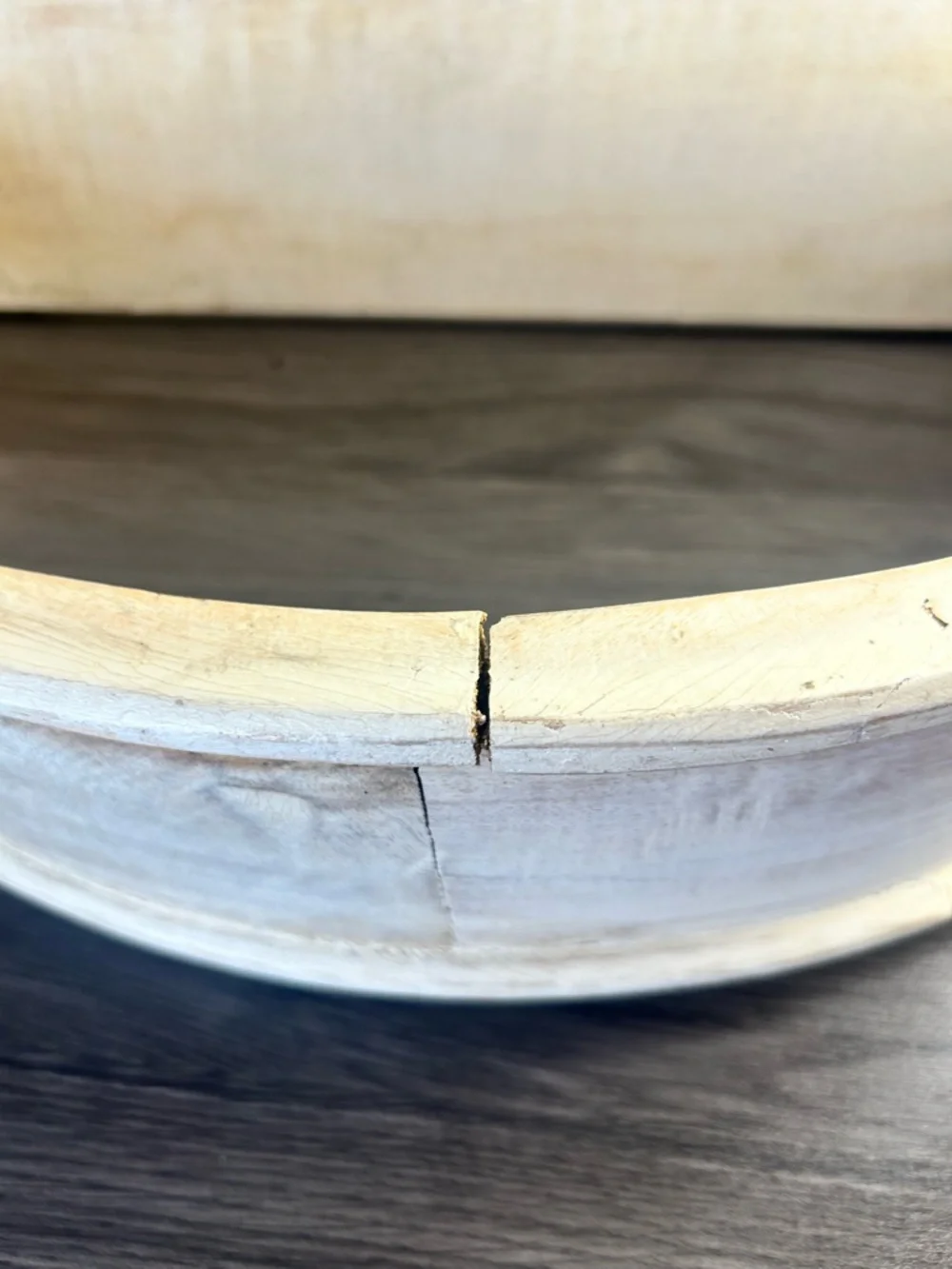 Vintage Round Wood Wall Shelf Rustic Whitewashed Farmhouse 20.5”